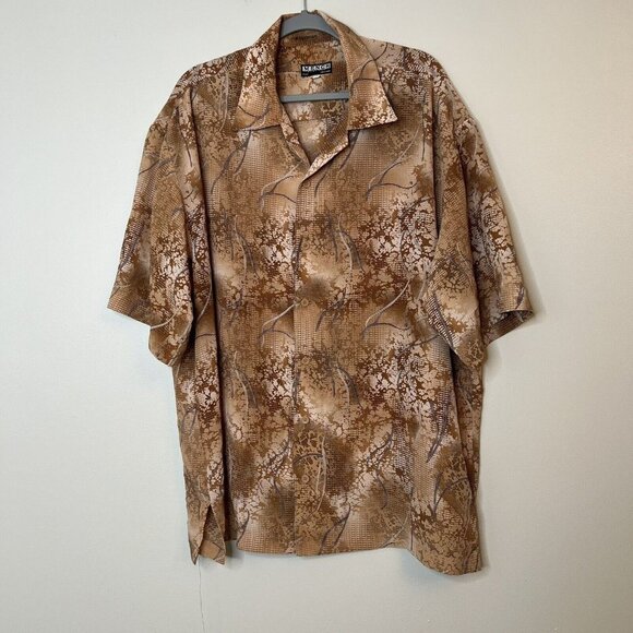 Mench Other - Mench Platinum Mens Short Sleeve Button Up Shirt Sz XXL Tan Brown Abstract